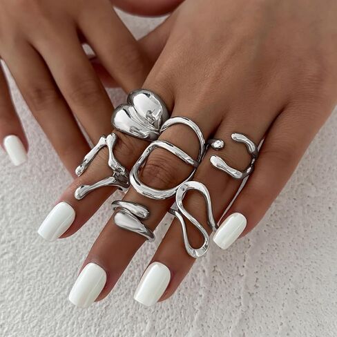Chunky Rings Set for Women Gold Stacking Rings Set Open Adjustable Statement Ring Sets Irregular Geometric Ring Prom Costumes Jewelry Accessories 2025 Fashion Jewelry in Saudi Arabia