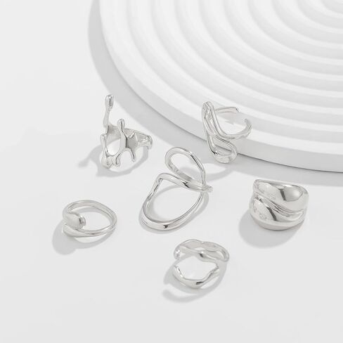 Chunky Rings Set for Women Gold Stacking Rings Set Open Adjustable Statement Ring Sets Irregular Geometric Ring Prom Costumes Jewelry Accessories 2025 Fashion Jewelry in Saudi Arabia