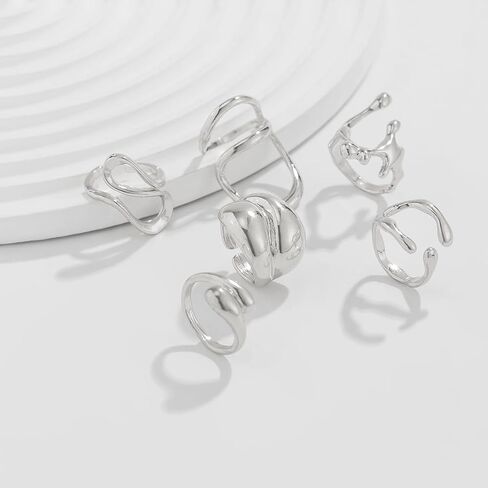 Chunky Rings Set for Women Gold Stacking Rings Set Open Adjustable Statement Ring Sets Irregular Geometric Ring Prom Costumes Jewelry Accessories 2025 Fashion Jewelry in Saudi Arabia