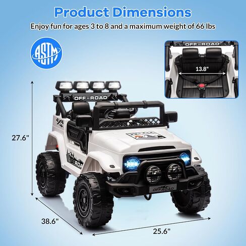 12V Ride On Car for Kids Age 3-8,Battery Powered Electric Ride On Vehicle with Parent Remote Control, Music Story Mode,Powerful Motors,Led Lights,Two Speeds,Max Load 66lbs in Saudi Arabia