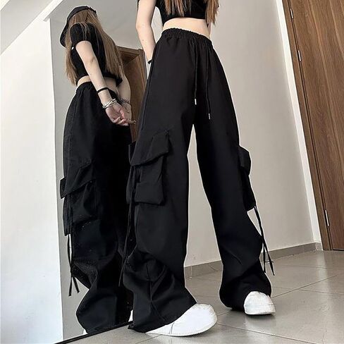Cargo Pants for Women Baggy High Waisted Parachute Pant with Pockets Teen Girls Wide Leg Y2K Casual Trousers in Saudi Arabia