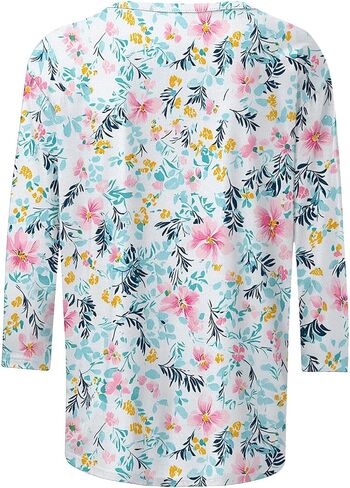 Womens Tops Round Neck 3/4 Length Sleeve Tops Blouses for Women Dressy Casual Floral Print Trendy Tshirt Graphic Tees in Saudi Arabia