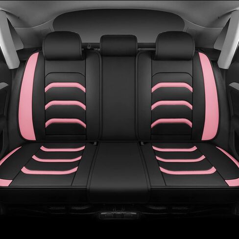 أغطية مقاعد السيارة من الجلد XYXY، غطاء وسادة للسيارات من الجلد الصناعي للسيارات وسيارات الدفع الرباعي والشاحنات الصغيرة، مجموعة ملائمة عالمية للملحقات الداخلية للسيارات (أسود-وردي) in Kuwait