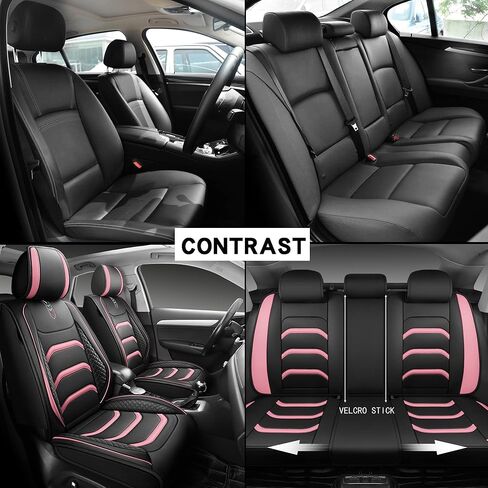 أغطية مقاعد السيارة من الجلد XYXY، غطاء وسادة للسيارات من الجلد الصناعي للسيارات وسيارات الدفع الرباعي والشاحنات الصغيرة، مجموعة ملائمة عالمية للملحقات الداخلية للسيارات (أسود-وردي) in Kuwait