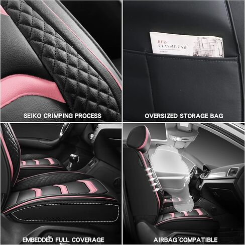 أغطية مقاعد السيارة من الجلد XYXY، غطاء وسادة للسيارات من الجلد الصناعي للسيارات وسيارات الدفع الرباعي والشاحنات الصغيرة، مجموعة ملائمة عالمية للملحقات الداخلية للسيارات (أسود-وردي) in Kuwait