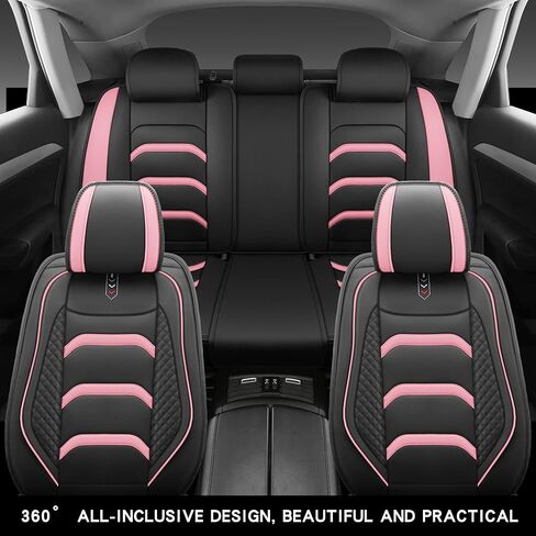 أغطية مقاعد السيارة من الجلد XYXY، غطاء وسادة للسيارات من الجلد الصناعي للسيارات وسيارات الدفع الرباعي والشاحنات الصغيرة، مجموعة ملائمة عالمية للملحقات الداخلية للسيارات (أسود-وردي) in Kuwait