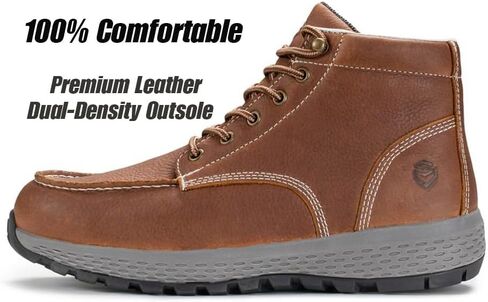 SUREWAY Men's Work Boots Brown Black | Lightweight Casual Wedge Soft Moc Toe - Comfort Insole, Oil/Slip Resistant, Construction Industrial Safety Working Boots in Saudi Arabia