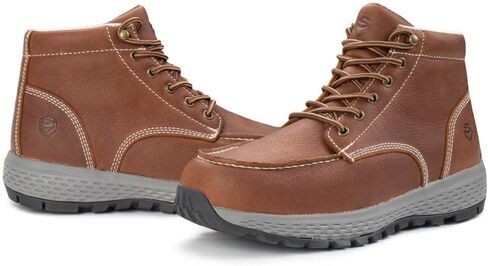 SUREWAY Men's Work Boots Brown Black | Lightweight Casual Wedge Soft Moc Toe - Comfort Insole, Oil/Slip Resistant, Construction Industrial Safety Working Boots in Saudi Arabia