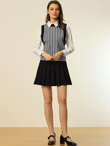 Allegra K Women's Round Neck Vest Sleeveless Houndstooth Plaid Knitted Sweater in Saudi Arabia