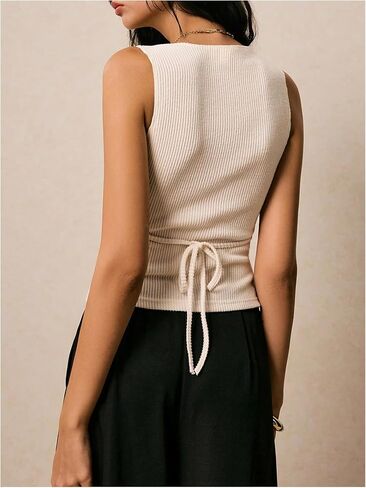 SHENHE Women's Ribbed Sleeveless Sweater Vest Gold Metal V Neck Dressy Going Out Knit Top in Saudi Arabia