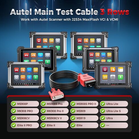 Autel Original OBD2 Main Test Cable - 16 Pin 3 Rows OBDII Diagnostic Test Connector, Only for MaxiSys MS908P, MS908S PRO II, MK908 Pro II, MS908CV II, Elite II, MS909, MS919, Ultra Lite, Ultra in Saudi Arabia