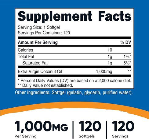 Nutricost Coconut Oil Softgels (1000mg) 240 Softgels - Extra Virgin Coconut Oil - Gluten Free and Non-GMO in Saudi Arabia