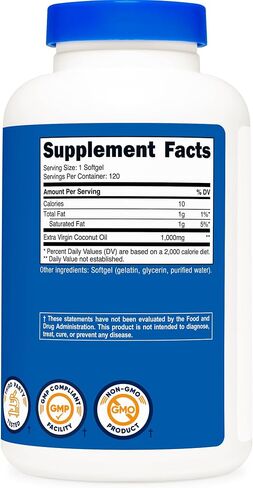 Nutricost Coconut Oil Softgels (1000mg) 240 Softgels - Extra Virgin Coconut Oil - Gluten Free and Non-GMO in Saudi Arabia