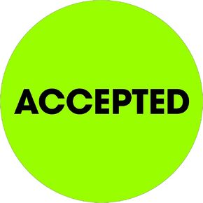 Tape Logic TLDL1264 Labels "Accepted", 2" Circle, Fluorescent Green, 1 Roll of 500 Labels