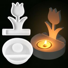Tulip Tea Light Candles Holder Silicone Molds for Resin,Handmade Candle Holder Resin Molds Silicone Tulip Flower Candlestick Holders Epoxy Resin Molds Candle Making Supplies for Home Decor