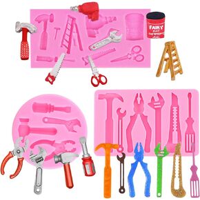 Hand Hardware Tools molds for chocolate, Fondant Molds, Mini Pliers Construction Tools Cake Decorating Silicone Molds (3 Pcs) for Cookies, Marzipan, Candy, Chewing Gum, Clay Resin, Soap