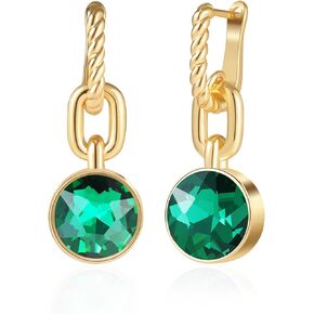 ACECHA Gold Hoop Earrings Trendy, 18K Gold Plated Dangle Earrings for Women Small Green Crystal Drop Huggie Hoop Hypoallergenic Earring Dainty Jewelry Gift for Girls