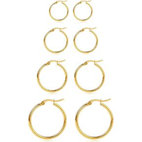 Gold Hoop Earrings Set Stainless Steel 14k Gold Plated Huggie Earrings Hypoallergenic Everyday Jewelry for Multiple Piercing Christmas Gift for Women Girls