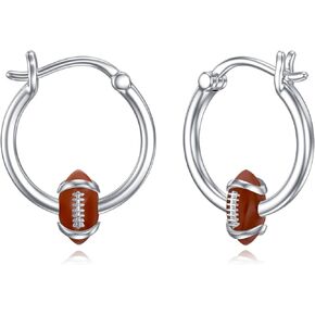 3D Sports Earrings S925 Sterling Silver Football, Soccer, Basketball, Softball Hoop Earrings for Sensitive Ears 3D Sphere Huggie Hoops Jewelry Gifts for Women Men Girls Teens Player Fan
