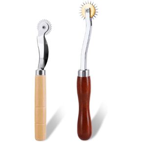2PCS Tracing Wheel,Professional Stitch Marking Spacer,Wood and Stainless Steel Pounce Wheel,Pounce Wheel for Sewing Patterns with Wooden Handle forTracing Paper and Leather Crafts