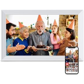 Digital Picture Frame, Frameo Digital Photo Frame 15.6 Inch, 1920 * 1080 IPS FHD Touchscreen, 32GB, Tabletop&Wall-Mounted, Share Video Picture, Electric Picture Frame, Mom Gifts, Natural Woodgrain
