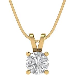 Clara Pucci 0.6 ct Brilliant Round Cut Genuine Moissanite Solitaire Pendant Necklace With 16" Gold Chain box Solid 18K Yellow Gold