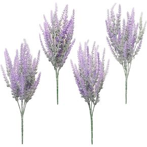 Floroom Artificial Purple Lavender, 4 Bushes Fake Lilac Flower for Wedding Bouquet DIY Table Centerpieces and Floral Arrangement Decoration