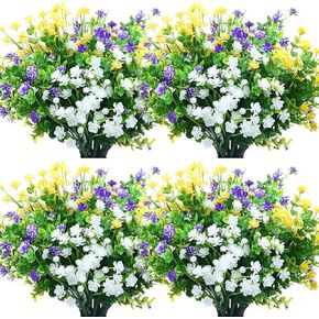 WILLBOND 36 Bundles Artificial Flowers Outdoor, UV Resistant Faux Artificial Plants Shrubs Flower Bulk for Hanging Planter Porch Window Home Wedding Spring Summer Decor (Bright Colors)