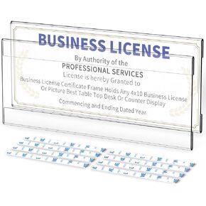 Business License Frame, 2PCS 4x10 Inch Acrylic Business License Frame for Wall Professional Certificate Holder for Restaurants Shops And Schools to Exhibition Photos Certificates Important Documents
