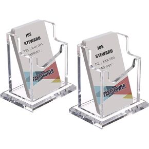 2 Packs Acrylic Business Card Holders for Desk, Horizontal Clear Business Name Card Display Stand, Desk Accessory Business Name Card Organizer (Horizontal, 1-Slot)
