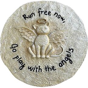 Lily's Home Kitty Angel Pet Loss Garden Memorial Outdoor Remembrance Plaque Stepping Stone for Loss of A Loved Cat, “Run Free Now, Go Play with The Angels", Polyresin