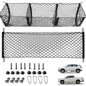 2 Pack Cargo Net Sets for Pickup Truck Bed & SUV Trunk-Universal Elastic Mesh Trunk Bag Interior Accessory Storage Large Double-Layer net and Three-Pocket net with Hooks,Truck Accessories