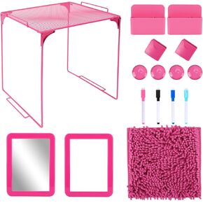 مجموعة إكسسوارات الخزانة ومنظم الخزانة المكونة من 16 قطعة تتضمن رفًا وسجادة ومرآة وسبورة بيضاء وكوب تخزين وإكسسوارات أخرى ملحق خزانة وردي للفتيات لأساسيات العودة إلى المدرسة in Kuwait