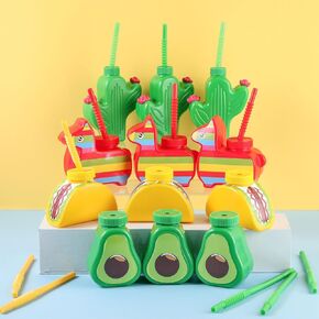 Cinco De Mayo Party Favor Cups with Straws and Lids,10oz Fiesta Plastic Cups Bulk Taco Cactus Avocado Cups for Cinco De Mayo Party Supplies & Mexican Decorations(12 Pack)