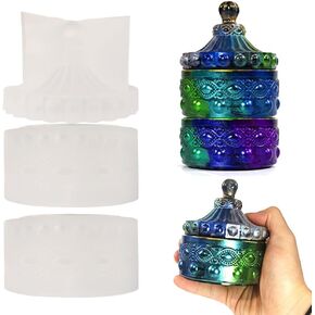 Stackable Storage Box Resin Molds, Vintage Jar Resin Mold with Lid Silicone Storage Box Mould Jewelry Box Case Molds for Epoxy Resin Casting DIY Resin Crafts Jewelry Trinket Container Candle Tr