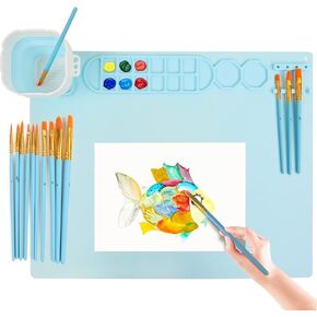 Silicone Painting Mat,20"x16" Silicone Mat for Resin Casting, Non-Stick Silicone Sheet, Silicone Craft Mat with Cleaning Cup for Painting, Art, Handmade, Make Mold, and DIY Creations Green