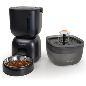 Automatic Cat Feeder and Cat Water Dispenser, Wire or Battery Cat Food Dispenser Timer Pet Feeder - Locking Lid, Desiccant Bag, Programmable Portion Control, 4 Daily Meals, 10s Voice Recorder