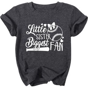 FRYAID Toddler Baby Girls Little Sister Bigest Fan Baseball Shirt Big Sister Tshirt Summer Cotton Tee Clothes