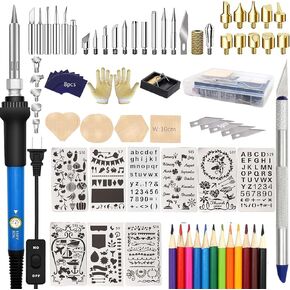 Wood Burning Kit 83 Pcs, Iron Leather Soldering Pyrography Pen with Adjustable On-Off Switch Control Temperature Wood Burning Tool for Embossing/Carving/Soldering Tips/Carrying Box