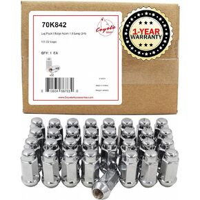 Wheel Accessories Parts 32 Pcs 1/2"-20 Thread Bulge Acorn 1.90" Long Lug Nuts Chrome 3/4" 19mm Hex Fits Dodge D200 D250 D350 Chevy C20 C30 K20 K30