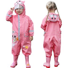 Fewlby Toddler Kids Boys Girls One Piece Rainsuit Raincoat Waterproof Hoodie Coveralls Cute Cartoon Shark Rain Jacket 3-4 years S Size