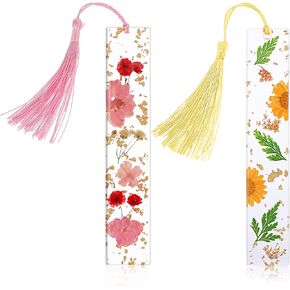 2 Pack Book Marks Tassels Dried Flower Bookmarks Clear Pressed Floral Book Markers Durable Handmade Cute Book Marking Accessories Gift for Bookworms Increase Reading Interest Students