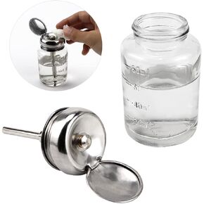 FERCAISH 110ml 1 Touch Clear Glass Bottle, Professional Clear Glass Pump Dispenser Bottle with Flip Top and Measuring Scales, for Nail Polish Remover, Alcohol or Other Liquids