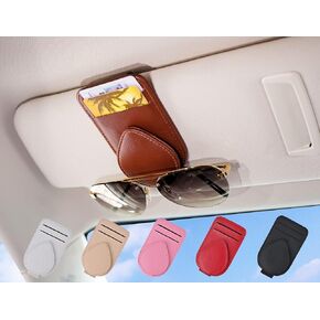 2 Pack Sunglass and Card Holder for Car Visor, 2 Card Slots Visor Glasses Clip, Strong Magnetic Visor Holder, Visor Accessories for Cars SUV((Beige 2 Pcs)