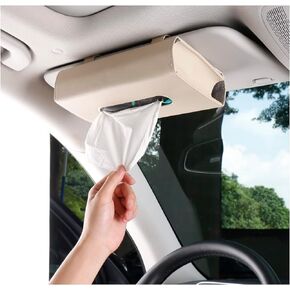 Car Tissue Holder, Sun Visor Napkin Holder Backseat Tissue Case Car Interior Accessories for Women Men (Large Size Beige)