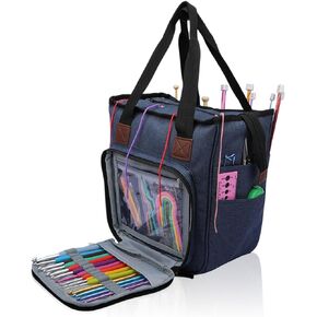 Crochet Bag,Middle size Yarn bag,Knitting Bag,Yarn Organizer for Crochet Accessories and Supplies,Yarn storage handbag,crochet bag and tote organizer-Only bag(Blue)