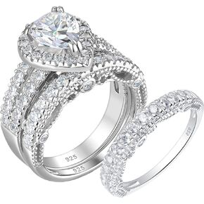 Wuziwen 4 Carats Wedding Engagement Ring Set for Women 925 Sterling Silver Cubic Zirconia 3.5mm Eternity Bands for Women Vintage Sterling Silver CZ Stackable Ring Enhancer Size 4.5