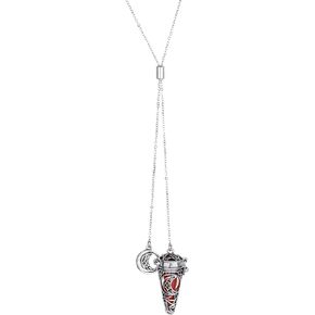LUX ACCESSORIES Silvertone Tie Chain Necklace Interchangeable Stone Pendant Crescent Moon