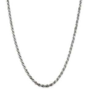 Chain Necklace White Sterling Silver Rope Diamond-cut 28 in 3.5 mm