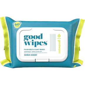 Goodwipes Flushable & Plant-Based Wipes with Botanicals | Dispenser for At-Home Use | Shea-Coco with Aloe Septic and Sewer Safe | 180 count (3 packs) - Biggest Adult Wipes